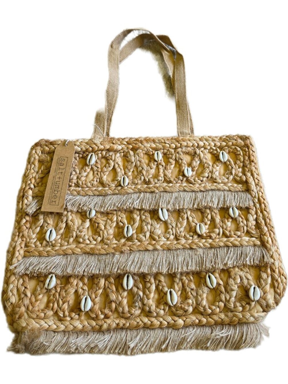 NWT Salt + Umber Isla Jute Seashell Woven Tote Bag